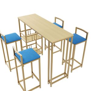 Set di 5 Pezzi Tavolo e Sedie da Bar con Struttura Dorata, Cuscino Multistrato in Spugna, Schienale e Sgabello - Arredamento di Lusso - Product Image 1