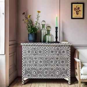Cómoda Artesanal con Incrustaciones de Hueso, Hecha a Mano por Artesanos Indios, Mueble Decorativo de Almacenamiento - Product Image 1