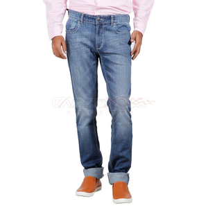 GARIOX APPAREL Jean en denim délavé coupe slim jambe droite pour homme, taille mi-haute, en coton bleu, formel, imperméable, respirant, personnalisable OEM - Product Image 2