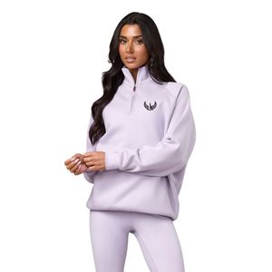 Sweat-shirt pour femme en molleton lavande à manches raglan, col montant et quart de zip, manches longues, style streetwear décontracté, coupe ample, pour usage quotidien - Product Image 1