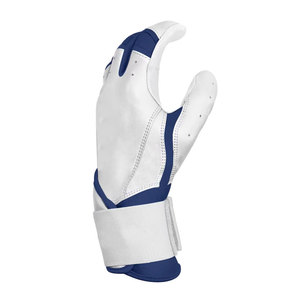 Gants de frappe de baseball en cuir blanc à doigts fendus avec accents bleus pour adultes, toutes saisons, fermeture à enfiler - Product Image 6
