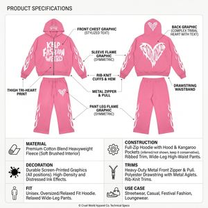 Ensemble unisexe streetwear Y2K avec sweat à capuche zippé rose et pantalon large en molleton de coton tricoté épais 420g, imprimé numérique personnalisé, style gothique hip-hop - Product Image 5
