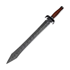 Cuchillo de punta de lanza de acero de Damasco hecho a mano, espada de hoja curva con mango de madera de espiga completa en venta - Product Image 1