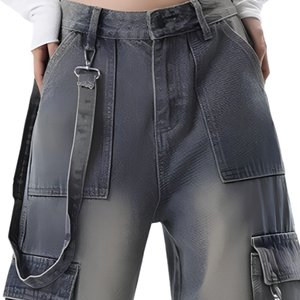 Jeans en denim à jambe large, coupe vintage délavée, taille haute, style ample et baggy, pantalon décontracté streetwear, vente en gros fabricant - Product Image 4