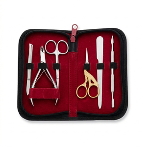 Kit de manucure professionnel en acier inoxydable, ensemble de 7 pièces avec coupe-ongles et ciseaux, étui portable en velours rouge - Product Image 5
