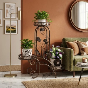 Support de plantes en fer forgé pour vélo, avec trois pots, pour extérieur et intérieur, support décoratif pour fleurs, style antique, artisanat en métal. - Product Image 3