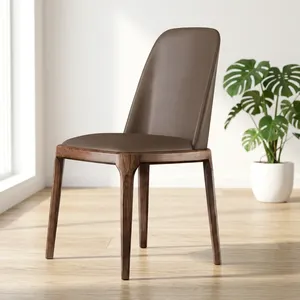 Chaise de salle à manger moderne en tissu marron avec dossier rembourré, structure en bois massif pour restaurant, café, cuisine et usage domestique - Product Image 6