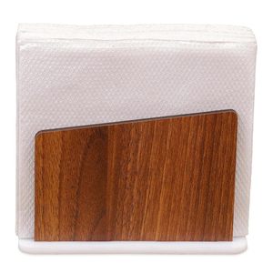 Porte-mouchoirs en bois moderne sur pied avec base blanche et finition noyer - Product Image 6