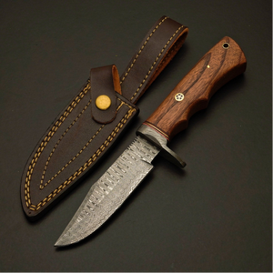 Couteau de chasse en acier Damas forgé à la main sur mesure OEM, lame fixe, étui en cuir véritable, couteau de survie en plein air, vente en gros - Product Image 1