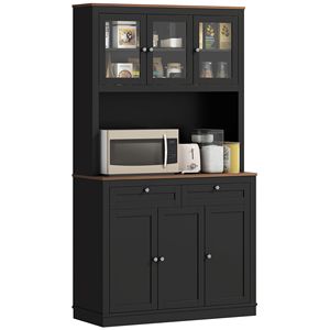 Mobile dispensa da cucina nero da 71 pollici con supporto per microonde, credenza con 2 cassetti e ripiani regolabili - Product Image 1