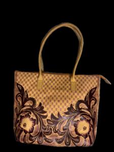 Bolso de Mano de Cuero con Flores Grabadas a Mano para Mujer, Estilo Vintage, Cierre de Cremallera, Impermeable, con Diseño de Flores Multicolores - Product Image 4