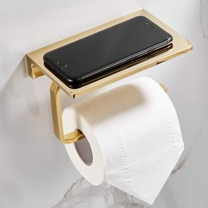 Brass Bathroom Toilet Paper Holder Superior Hotel Style Toilet Roll Holder with Mobile Phone Storage Polished Gold - Product Image 4