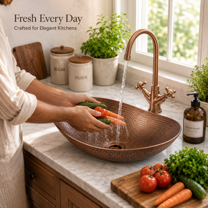 Handcrafted Oval Hammered Copper Vessel Wash Basin Luxury Countertop <b>Bathroom</b> Sink Designer Artisan Copper Basin for Home Hotel - Product Image 1