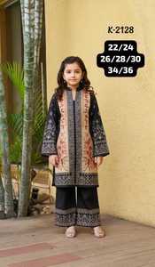 Salwar Kameez Tradicional para Niñas, Algodón con Estampado Floral, Corte Holgado, Largo hasta el Tobillo, K-3030, India Pakistán, Ropa Casual - Product Image 2