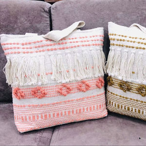 Sac fourre-tout en coton écologique avec fermeture éclair et broderie, style vintage, réutilisable pour la plage et l'usage quotidien - Product Image 1