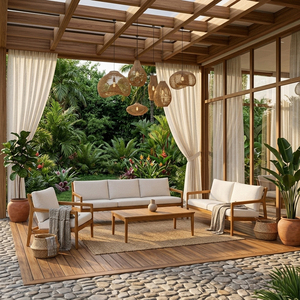 Juego de Sofás Dhifa Premium de Madera de Teca Sólida para 4 Personas, Estilo Japandi Moderno, Cojines Gruesos de Lujo, No Plegable, para Jardín o Terraza - Product Image 6