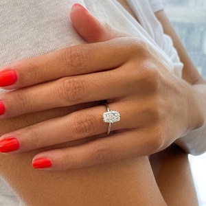 Classic Elongated 2.53ct Cushion Cut Lab Created Diamond Engagement <b>Ring</b> 14K White Gold <b>Plain</b> Band Solitaire <b>Ring</b> For Women - Product Image 4