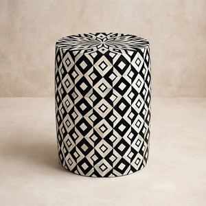 Handcrafted Ceramic Drum Stool <b>Blue</b> Geometric Pattern Round Side <b>Table</b> Mediterranean Home Decor Premium Handcrafted Ceramic Stoo - Product Image 3