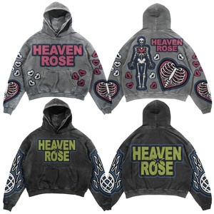 OEM Custom Graphic Oversized Acid Wash Hoodie Unisex Streetwear Puff Print <b>Patch</b> Embroidery Wholesale Y2K <b>Punk</b> Sweatshirt - Product Image 4