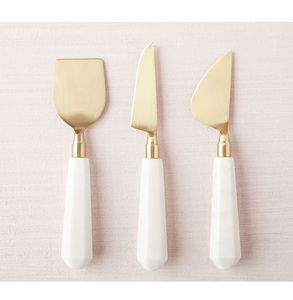 Exclusive Gold <b>Cheese</b> <b>Knife</b> <b>Set</b> with White Handle Premium Stainless Steel Perfect for Charcuterie Party and Kitchen Use - Product Image 1