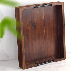 Acacia Khay Gỗ Với Kim Loại Xử Lý Handmade Phục Vụ Khay Cho Bữa Ăn Sáng Nhà Bếp Khách Sạn Nhà Hàng Hoặc Nhà Ottoman Bảng Hiển Thị - Product Image 3
