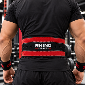 Rhino Fitness <b>Red</b> Leather Weightlifting Waist Cincher <b>Belt</b> Basic Protection Adjustable Wrap-Around Lumbar Support Adults All - Product Image 3