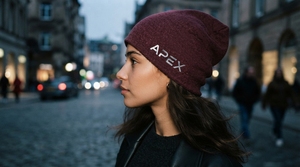 Bonnet en tricot côtelé bordeaux personnalisé, bonnet d'hiver à revers, bonnet unisexe extensible avec logo brodé, streetwear - Product Image 3