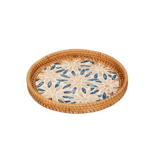 Bandeja de nácar al por mayor bandeja de servicio redonda con patrón de flores azules para decoración del hogar multiusos cocina comedor Mesa regalo - Product Image 2