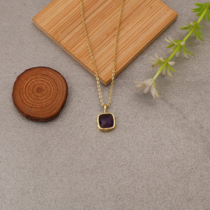 <b>Purple</b> Amethyst Solitaire Gold Plated Pendant-<b>Cushion</b> Gemstone Minimalist Dainty Necklace-Handmade Non Tarnish Jewelry For Women - Product Image 3