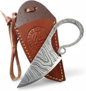 Couteau de cou EDC personnalisé forgé à la main en acier Damas, lame fixe, manche en bois, pointe de lance, 6 pouces, motif celtique - Product Image 1