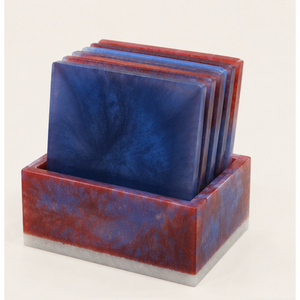 Ensemble de sous-verres en résine époxy marbrée rouge et bleue personnalisés avec support – Vente en gros de dessous de verre en acrylique de luxe au design abstrait pour table – Offre spéciale - Product Image 3