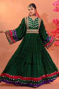 Afghani Embroidered Maxi <b>Dress</b> With Contrast Color Handwork For Party Wear <b>Bohemian</b> Style Long Sleeve A-Line Fit Casual <b>Dresses</b> - Product Image 3