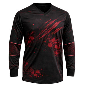 Maillot de paintball sublimé noir et rouge à manches longues et col en V pour homme, modèle 2026, le plus vendu, en polyester anti-humidité, vêtement de sport - Product Image 1