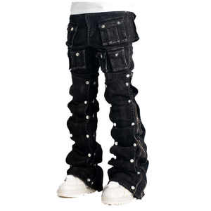 Jeans Cargo Rétro Délavé Style Urbain Haut de Gamme Personnalisé avec Multiples Poches et Effet Usé pour l'Hiver – Vente en Gros - Product Image 5