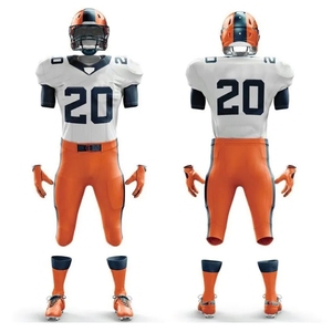 Ensemble Maillot et Pantalon de Football Américain pour Homme Blanc Orange 20, Imprimé par Transfert Thermique, en Polyester Anti-Transpiration, Coupe Classique - Product Image 3