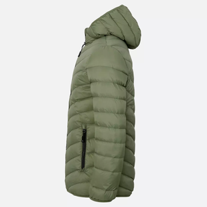 Veste matelassée à capuche pour homme, couleur vert olive, longue, rembourrée de duvet, coupe-vent, manteau d'hiver décontracté, coupe régulière, fermeture éclair - Product Image 4