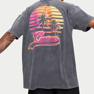 เสื้อยืดคอตตอนทรงโอเวอร์ไซส์สำหรับผู้ชาย สไตล์วินเทจ ล้างสีแบบแอซิดวอช พร้อมโลโก้ด้านหน้าแบบสั่งทำพิเศษ ดีไซน์ทรงบ็อกซี่ สตรีทแวร์สีซีด - Product Image 5