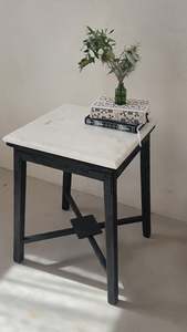 Vintage Polished <b>Marble</b> Top Square <b>Side</b> <b>Table</b> <b>Black</b> Wooden Frame Rustic Accent <b>Table</b> Traditional Living Room Bedroom Furniture - Product Image 5