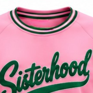 Pink Women Casual Crewneck <b>Sweatshirt</b> Sisterhood Graphic <b>Heart</b> Design Knitted Rib Trim Long Sleeve Pullover Custom Fashion - Product Image 6