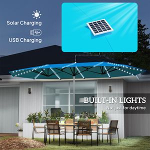 Ombrellone da Esterno Extra Large 15ft a Doppia Faccia con Luci Solari UPF50+ in Alluminio con Manovella Blu Raggio 2.5m 2.7m 3m 1m - Product Image 5