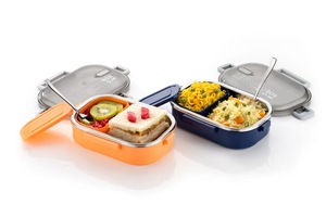 Stainless Steel <b>Lunch</b> <b>Box</b> Rectangle Portable Bpa Free Leak Proof 1 Compartment Blue With Plastic Lid And Utensils - Product Image 2