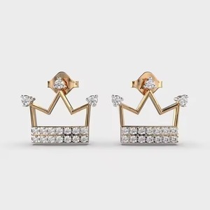 Crown Shape Luxury Diamond <b>Earrings</b> for Women's Certified Brilliant Round Cut Sustainable Fine Available For Sale - Product Image 2