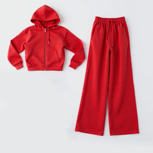 Chándal personalizado de color rojo, estilo holgado, con cremallera en las mangas, informal, de corte holgado, estilo urbano, unisex, 100% algodón. - Product Image 3