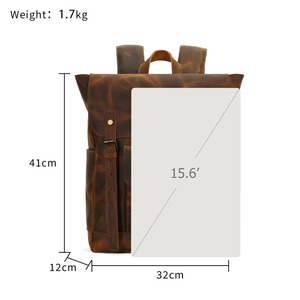Waterproof Genuine Cow Leather <b>Backpack</b> Anti-Theft Vintage <b>Laptop</b> Rucksack for <b>Work</b> and Travel LBP-0444 - Product Image 4