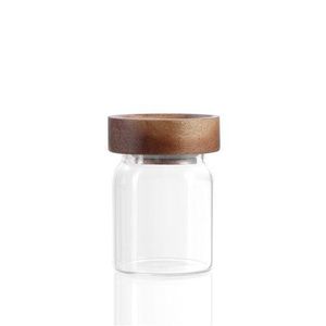 Round <b>Small</b> Glass Jar <b>With</b> Wooden <b>Lid</b> For Spice Storage Coffee Sugar And Modern Home Decoration - Product Image 1