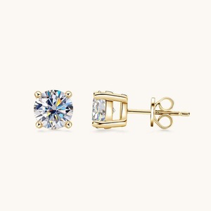 Luxury Finish Moissanite <b>Stud</b> Earrings Premium Stone Shine 925 Sterling <b>Silver</b> Gold Plated for Gift Jewelry Party Event Look - Product Image 1