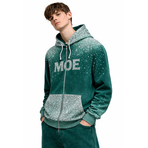 เสื้อฮู้ดซิปและแบบสวมหัวประดับเพชรหรูหราสำหรับผู้ชาย ทรงโอเวอร์ไซส์ สตรีทแวร์ ผ้าฝ้ายฟลีซไล่เฉดสีและลายกราฟิก สั่งทำจำนวนมากได้ - Product Image 4