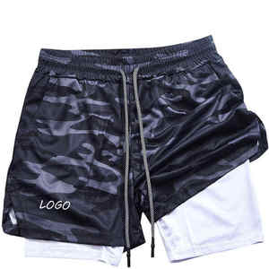 Shorts de sport pour homme, rouge, séchage rapide, taille mi-haute, cordon de serrage, couleur unie, tissu tricoté avec logo sur le devant - Product Image 5