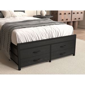Black Metal <b>Twin</b> <b>Bed</b> <b>Frame</b> with Headboard and Storage Drawers Single <b>Bed</b> Platform <b>Frame</b> - Product Image 6