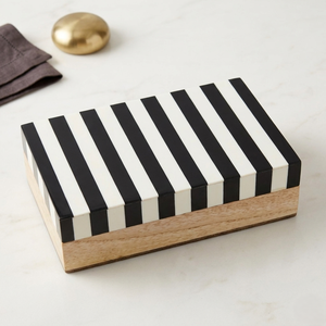 Modern Black and Ivory Resin <b>Keepsake</b> <b>Box</b> with Natural Wood Finish Artisan Crafted Decorative Organizer for Bedroom Office Desk - Product Image 1